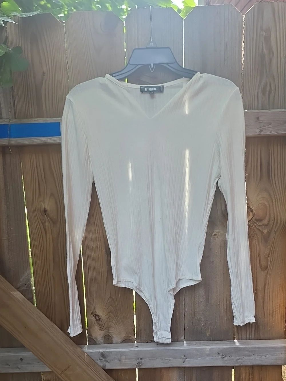White Ribbed Long-Sleeve Bodysuit